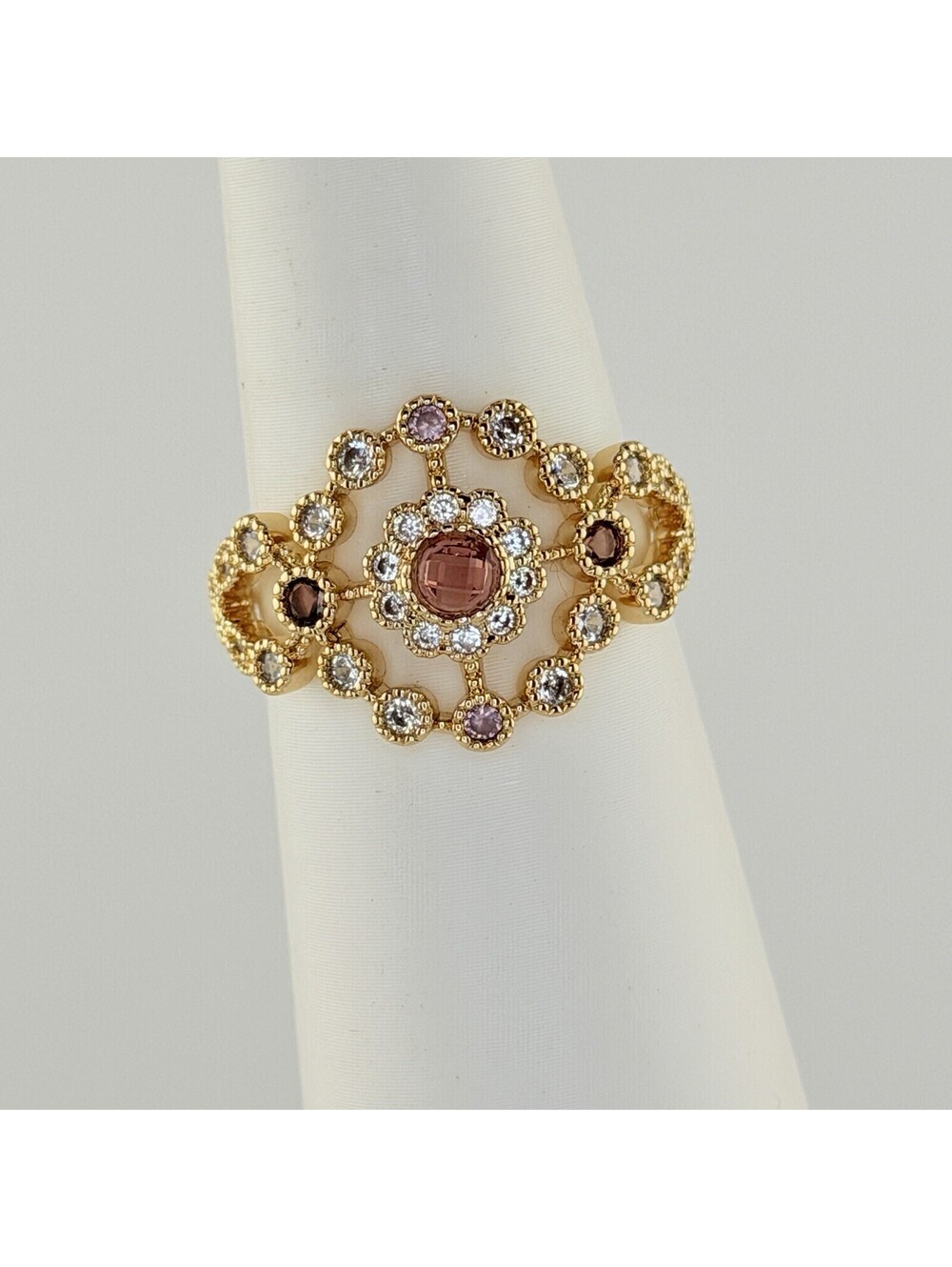 Bomb Party Ring Sz 10 “Ocean’s Whisper” Dark Rubellite on Yellow Gold RG83920